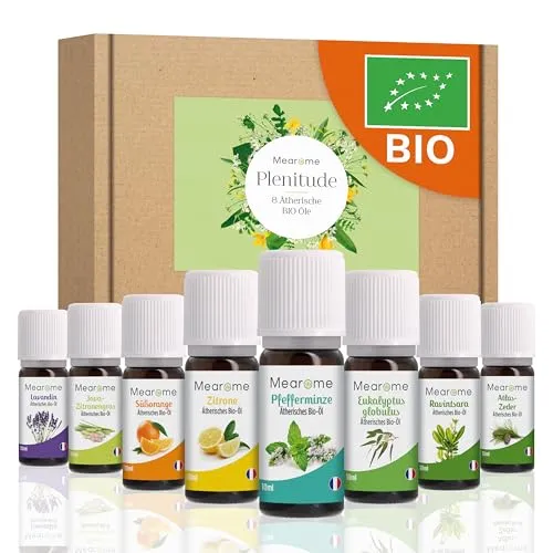 Ätherische Öle Set Bio - 100% Naturrein für Aromatherapie - Ätherische Öle Set Bio mit 8 naturreinen Ölen (10ml) wie Pfefferminze, Eukalyptus und Lavendin. Ideal für Diffuser und vielseitige Anwendungen. Perfekte Geschenkidee für Wellness-Liebhaber!