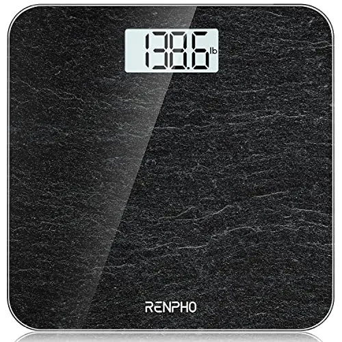 RENPHO Personenwaage, Körperwaage mit Hochpräzisions-Sensoren, Personen Digitalwaage mit Step-On-Technik, Gewichtswaage aus Sicherheitsglas, Marmor