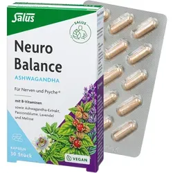 Neuro Balance Ashwagandha Kapseln Salus - Arzneimittel zur Unterstützung des Nervensystems mit 600 mg Ashwagandha-Extrakt pro Tagesdosis, vegan und frei von Laktose, ideal für unterwegs.