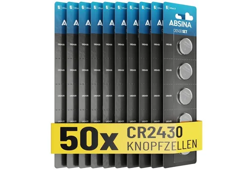 ABSINA CR2430 Knopfzelle 50er Pack - CR 2430 3V Knopfzellen, Knopfbatterie Knopfzelle, (1 St)