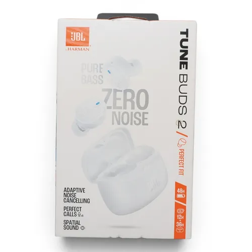 JBL Tune Buds 2 - In-ear Bluetooth Kopfhörer Weiß - Kopfhörer mit JBL Pure Bass Sound und adaptivem Noise-Cancelling für bis zu 48 Stunden Wiedergabe. Staub- und wasserresistent (IP54) für optimalen Tragekomfort bei jedem Wetter.