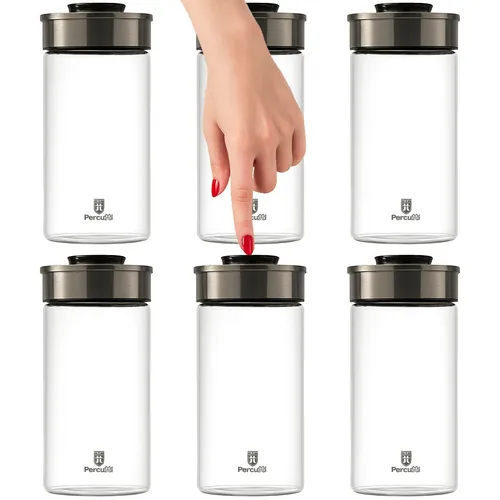 BURI Vorratsglas Vakuum Vorratsdosen 6er Set 1950ml - Elegante Vorratsgläser mit Easy Click Mechanismus - luftdicht, mottensicher und ideal für große Mengen. Hitzebeständig und spülmaschinenfest für hygienische Aufbewahrung.
