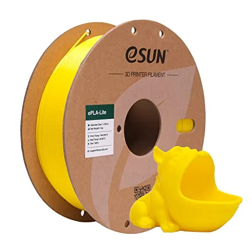eSUN PLA Filament 1.75mm, Modifiziertes 3D Drucker Filament PLA, Maßgenauigkeit +/- 0.03mm, 1KG Spule (2.2 LBS) 3D Druck Filament für 3D Drucker (E-Gelb, PLA Lite - 1KG)