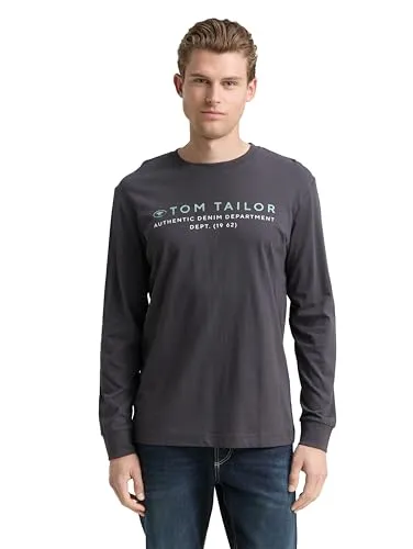 Tom Tailor Herren 1047769 Langarmshirt Mit Logo-Print, 10899 - Tarmac Grey, 3XL EU