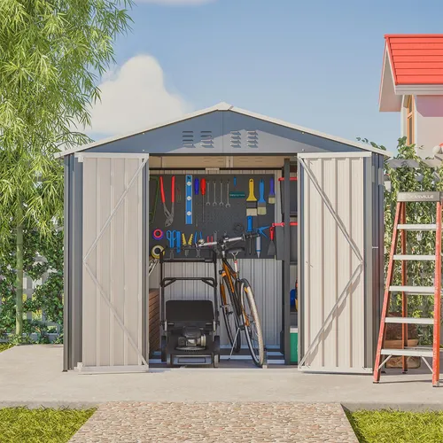 Gerätehaus mit Klapptür 8x6FT - Metall-Tool-Shed für Gartengeräte - Geräumiges Metallgerätehaus mit wetterfester und rostbeständiger Konstruktion. Ideal zur Aufbewahrung von Gartengeräten und Fahrrädern. Breite Klapptür für einfachen Zugang und gute Belüftung für umfassenden Schutz.
