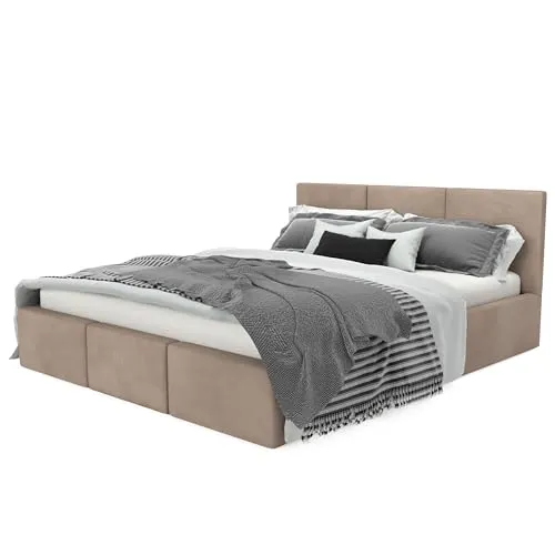 Muralo Polsterbett 120x200 cm mit Bettkasten – Stilvolles Jugendbett in Beige - Das praktische Polsterbett mit Bettkasten bietet optimalen Stauraum und ist aus robustem Magic Velvet gefertigt. Ideal für ein stilvolles Schlafzimmer, langlebig und pflegeleicht.