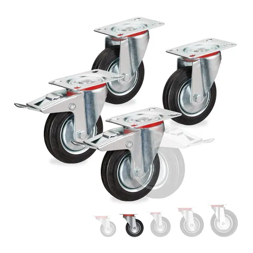 relaxdays Schwerlastregal Schwerlastrollen 4er Set, 100 mm - Schwerlastrollen für Möbel und Geräte, um 360° drehbar und mit hoher Tragkraft bis 280 kg. Ideal für Werkstätten und mobile Anwendungen.