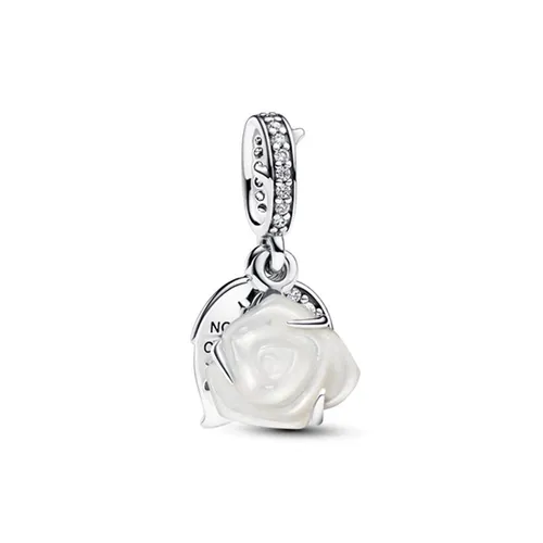 Pandora Charm Blume MOMENTS Doppel-Charm Weiße Blühende Rose 793200C01 - Charm-Anhänger aus 925er Sterling Silber, verziert mit einer eleganten weißen Rose – das perfekte Geschenk für besondere Anlässe.