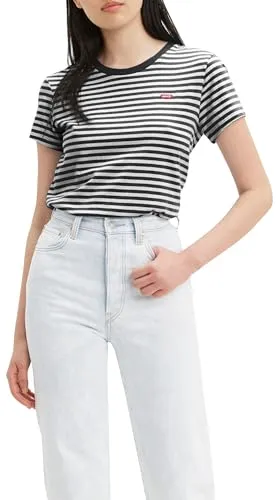 Levi's Damen Perfect Tee Raita Stripe Caviar L - T-Shirts für Damen, besonders weiches Rundhals-T-Shirt mit Logo, bequem und vielseitig, ein absolutes Must-Have für jeden Kleiderschrank.