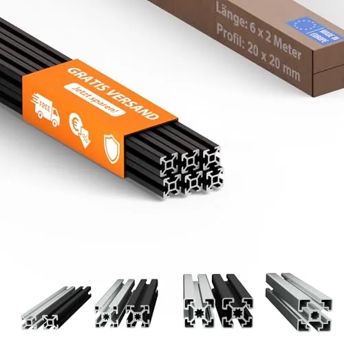 Tivendis Konstruktionsprofil 20x20 Nut 6 Set 12 Stück – Aluminium schwarz eloxiert - Hochwertiges Aluminium-Konstruktionsprofil für vielseitige Anwendungen im Rahmenbau, stabil und präzise. Eloxierte Oberfläche sorgt für Langlebigkeit und ein modernes Design.