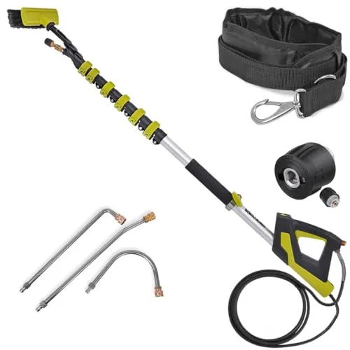 Techkar Teleskoplanze Teleskopstange Teleskopstiel Teleskop Lanze Arm Teleskopstrahlrohr kompatibel mit Kärcher K2-K7 Hochdruckreiniger Hochdrucklanze mit Gürtel Lanze bis 5,5m