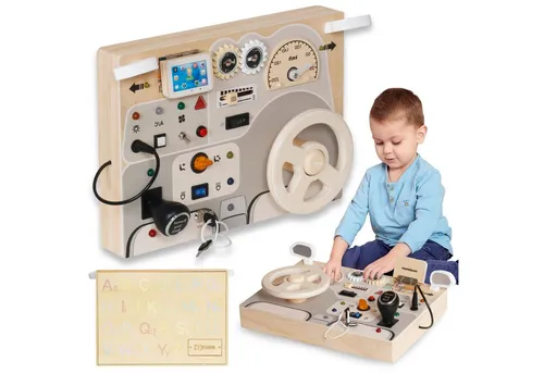 Mamabrum Montessori Busy Board – Interaktive Holz-Spieltafel für Kinder - Entdecke das Mamabrum MAM219 Busy Board! Diese kreative Holzspieltafel für Kinder ab 3 Jahren kombiniert Spiel und Lernen mit realistischen Autofunktionen, Licht- und Soundeffekten. Fördert die motorischen Fähigkeiten und regt die Fantasie an.