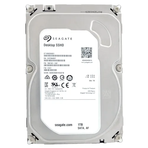 Seagate SSHD ST1000DX001 1TB - Schnelle 7200U/min Festplatte - Festplatte mit 1TB Speicher, 7200U/min für blitzschnelle Datenzugriffe, ideal für Desktop-PCs und NAS-Systeme.