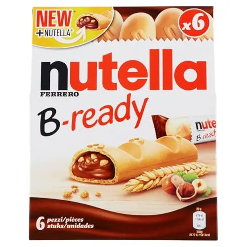 nutella B-ready – Knusprige Waffel mit cremiger Füllungund Weizencrisps – Außen knusprig, innen cremig – Leckerer Snack für unterwegs und zwischendurch – 1 Packung mit 6 Stück (132 g)