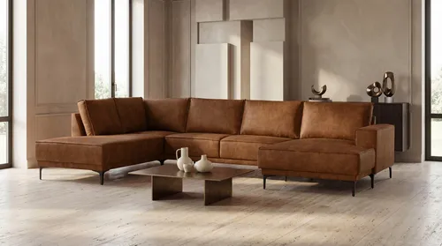 OTTO home Wohnlandschaft XXL Sofa Oland, Struktur, Flachgewebe, Luxus-Microfaser, Boucle, U-Form, 345 cm, Wellenunterfederung, Skandi-Design, Metallfüße