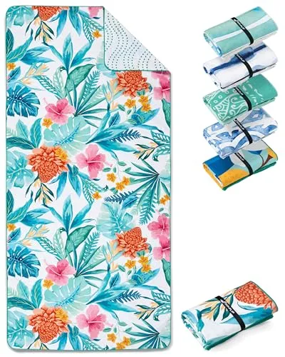 Fit-Flip Strandtuch XXL aus Mikrofaser - leicht und schnelltrocknend - 100% recyceltes Strandhandtuch - kompaktes Handtuch zum Baden - Badetuch (Tropic Flowers 200x90cm)