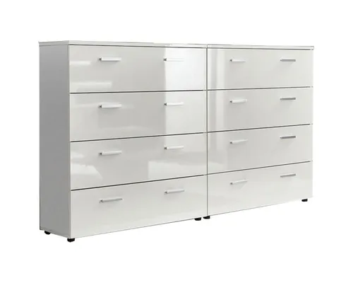 BMG Möbel Schubkastenkommode Marbella-Kommoden-Set 1 - Moderne Kommode in Weiß Hochglanz, mit 8 Vollauszügen und pflegeleichter Oberfläche - ideal für stilvolle und funktionale Einrichtung.