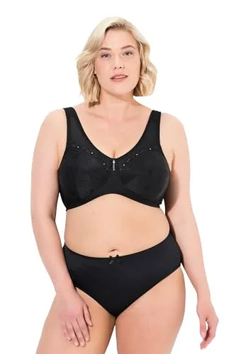 Ulla Popken Damen Entlastungs-BH Kelly, Ohne Bügel, Spitze, Schwarz, 115G EU - Funktionsunterwäsche mit bewährter Passform, ohne Bügel für sicheren Halt, ideal für große Größen mit extra breiten, verstellbaren Trägern.