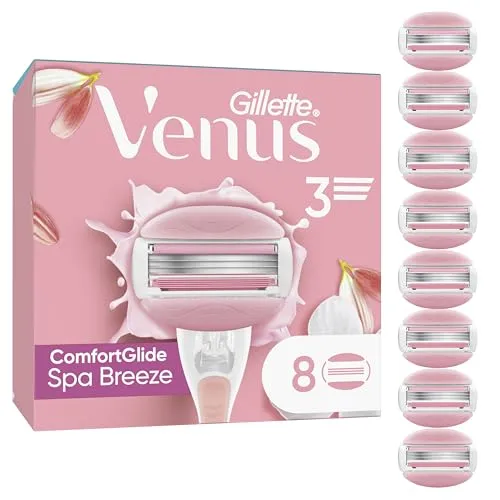 Gillette Venus Comfortglide Spa Breeze Systemklingen 8er - Nassrasierer für Damen mit 3 Klingen und Rasiergel-Kissen für eine sanfte, glatte Rasur. Ideal für eine rasierfreundliche Pflege der Haut.