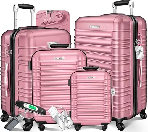 KESSER® 4tlg. Hartschalenkofferset – Reisekoffer Set mit Kofferwaage und Gepäckanhänger - Koffer | 4 teiliges Reisekoffer Set mit 360° Rollensystem für leichtes Handling und hoher Strapazierfähigkeit. Ideal für jede Reise!