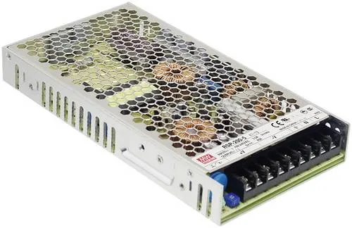 Mean Well MW RSP-200-24 Schaltnetzteil 24 V/DC 8.4A 201W - Sonstige, flaches Metallgehäuse mit aktivem PFC Filter und einfacher Luftkonvektion für effiziente Kühlung.