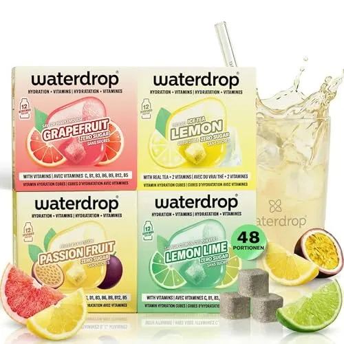 waterdrop® Tropische Früchte Set – 48 Zuckerfreie Flavour Drops - Getränkepulver für fruchtiges Wasser ohne Zucker, reich an Vitaminen und Pflanzenextrakten - ideal für unterwegs!
