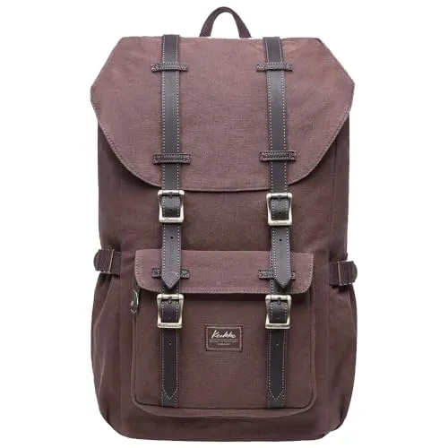 KAUKKO Vintage Canvas Rucksack 15 Zoll Laptopfach - Praktischer Rucksack aus hochwertigem Leinen und Leder für Schule, Uni und Reisen. Mit gepolstertem Laptopfach für 15 Zoll Notebooks und durchdachtem Stauraum für optimalen Komfort.