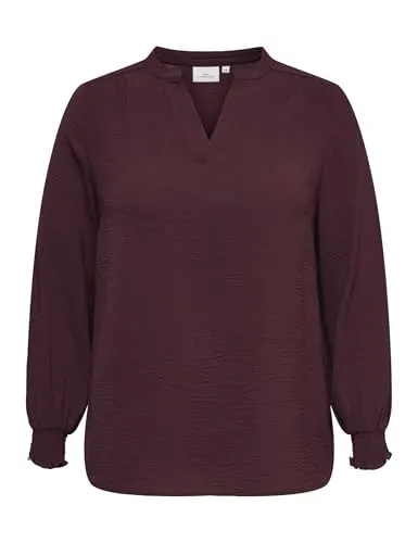ONLY CARMAKOMA CARMETTA LIFE V-NECK TOP rot XL (54) - Modische Bluse in Tawny Port mit pflegeleichtem Polyester-Material, ideal für den Alltag. Perfekt für einen lässigen Look dank regular fit und V-Ausschnitt.