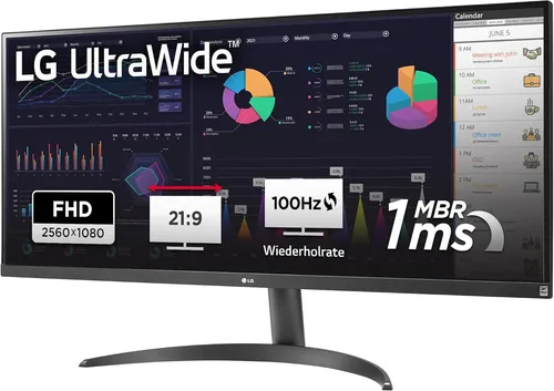 LG Electronics 34WQ500-B - 34" UltraWide IPS-Monitor, 2560 x 1080 Auflösung, HDR10 und FreeSync für flüssige Bilddarstellung und optimierte Arbeitsfläche