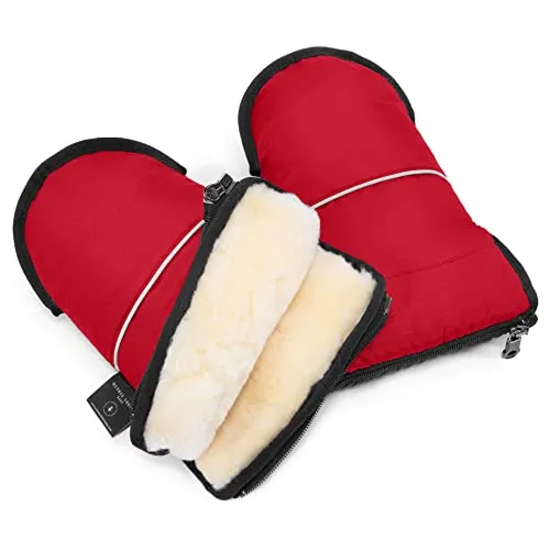 WERNER CHRIST BABY GLOVY – Lammfell Handwärmer für Kinderwagen in Chili Red - Praktischer Handmuff für Kinderwagen mit einfachem Reißverschluss. Der hochwertige Stoff schützt vor Wind und Wasser, während das kuschelige Lammfell für wohlige Wärme sorgt. Ideal für kalte Tage!