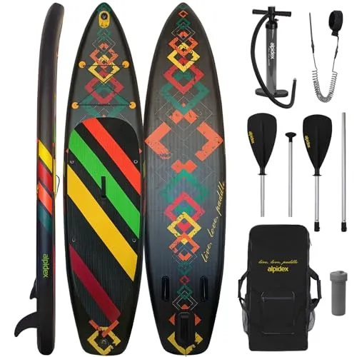 ALPIDEX Stand Up Paddle Set 320 cm – Komplett Set für Stabilität und Spaß - 🌊 KOMPLETT-SET: 320 cm SUP, Rucksack, Doppelhub Pumpe, Aluminium Paddel, Leash, Reparatur-Kit. Max. Belastbarkeit: 200 kg. Perfekt für entspannte Ausflüge auf dem Wasser!