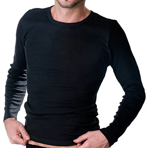 HERMKO 3640 Herren Langarm Shirt aus 100% Bio-Baumwolle, Long-Sleeved Underwear for Men Männer Unterhemd mit Langen Armen, Größe:D 6 = EU L, Farbe:schwarz
