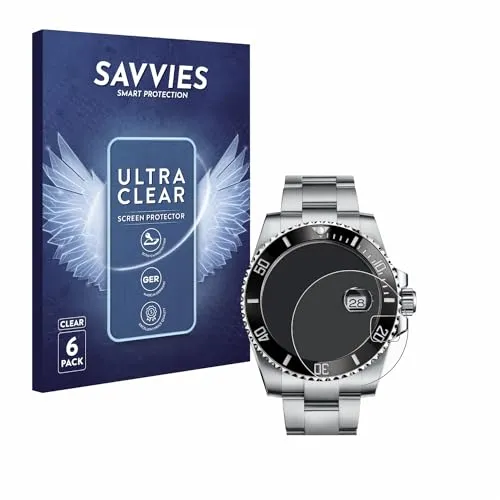 Savvies 6 Stück Schutzfolie für Rolex Submariner (Date) Displayschutz-Folie Ultra-Transparent