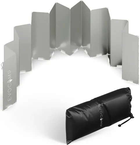 EVOCAMP Windschutz 22 Lamellen für Gaskocher, Campingkocher, Grill, Feuerstelle, faltbar, vielfältig einsetzbar, inklusive Tasche