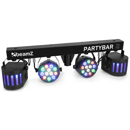 BeamZ Partybar 2 - Kompakte DJ Lichtanlage - Licht- & Effekt-Komplettsysteme mit 2x LED PAR und 2x Derby. Musikgesteuerte Lichteffekte und schnelle Aufbauzeit für unvergessliche Partys!