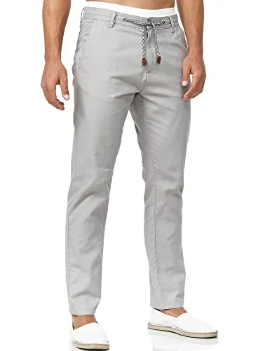 Indicode Herren Veneto Leinenhose | Stylische Freizeithose für Männer in Lt Grey, Größe L - Die lässige Veneto Leinenhose von INDICODE ist ideal für den Sommer! Atmungsaktives Material sorgt für Komfort an warmen Tagen. Der Kordelzug und umgekrempelte Beine verleihen einen entspannten Look. Hochwertige Verarbeitung garantiert. 
