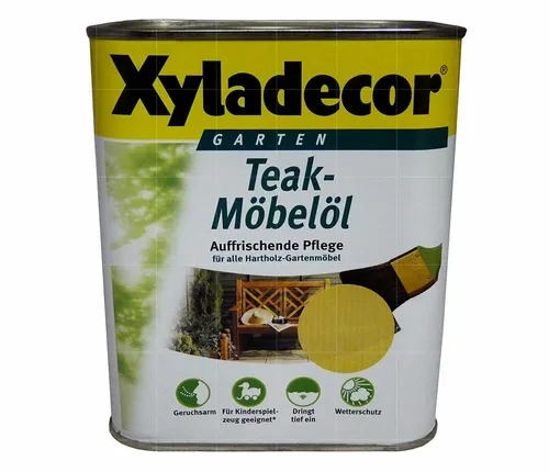 Xyladecor Teak-Möbelöl 0,75 l - Holzöle für die Pflege von Teak-Möbeln, schützt und restauriert Hartholz im Garten, transparente Flüssigkeit mit schneller Trocknung.