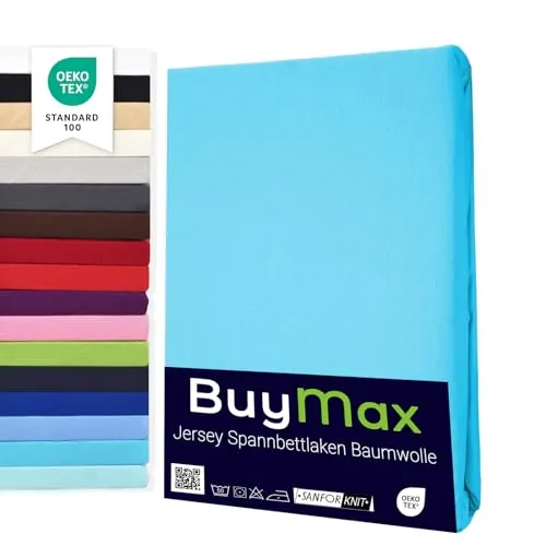 Buymax Spannbettlaken 60x120cm Baumwolle 100% Kinderbett Spannbetttuch Baby Bettlaken Jersey, Matratzenhöhe bis 15 cm, Farbe Türkis