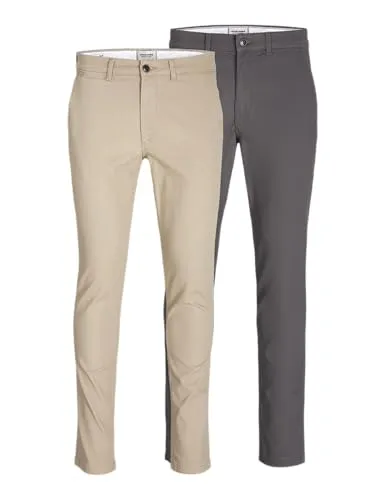 JACK & JONES Male Chino Hose 2er-Pack - Slim Fit Chino Hose im praktischen 2er-Pack, ideal für Freizeit und Alltag, aus 98% Baumwolle für hohen Tragekomfort.