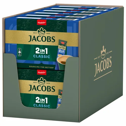 Jacobs 2in1 Classic Instant Kaffee Sticks - Instantkaffee mit Bohnenkaffee und Creamer in einem Stick - ideal für unterwegs, im Büro oder zu Hause. Nachhaltig produziert für besseren Kaffeeanbau.