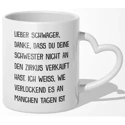 22Feels Tasse Schwager Geschenk Hochzeit Weihnachten Geburtstag -Deine Schwester-, Keramik, Made In Germany, Spülmaschinenfest, Herzhenkel weiß