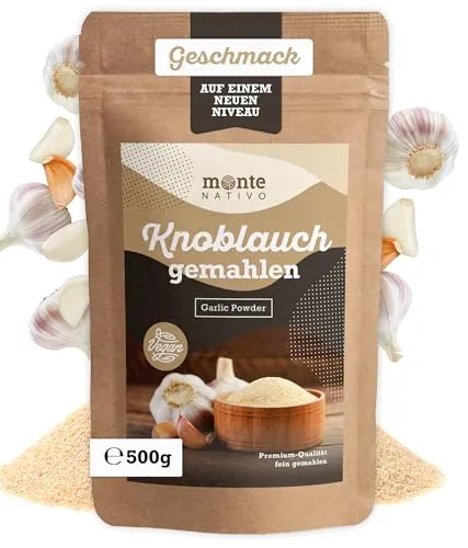 Knoblauchpulver Monte Nativo (500g) - Knoblauch gemahlen - Garlic Powder - Knoblauch Gewürz - Schonend getrocknete und aromatische Gewürze ideal zum Kochen und Würzen - Intesives Aroma und Geschmack