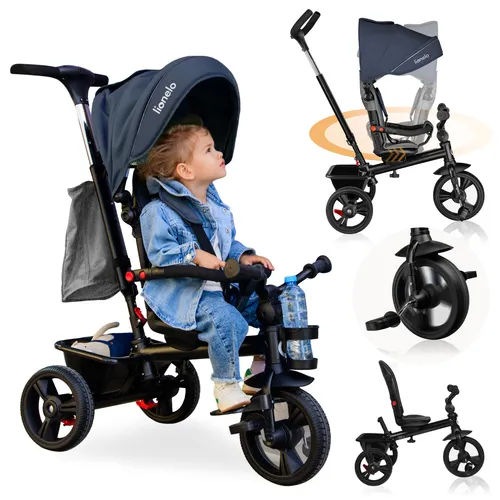 LIONELO Haari 2in1 Dreirad mit Schubstange - Dreirad für Kinder ab 18 Monaten bis 25kg, wächst mit dem Kind und bietet Sicherheit durch 3-Punkt-Gurte sowie wartungsfreie Gummireifen.