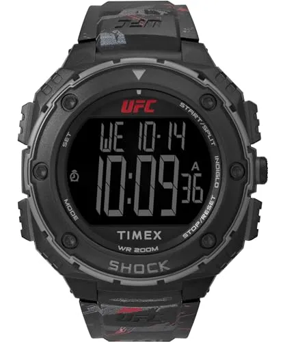 Timex UFC Strength Shock XL 50mm Herren-Armbanduhr - Armbanduhren für Herren, robustes 50mm Kunstharzgehäuse, wasserdicht bis 200m, ideal für aktive Männer, die eine zuverlässige Uhr für Sport und Freizeit suchen.