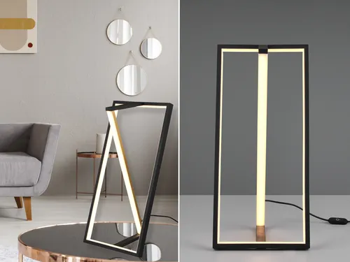 Große LED Tischleuchte EDGE, dimmbar, 44cm Schwarz-Gold - Nachttischlampe mit 3-stufigem Dimmer und 950 Lumen für individuelle Lichtatmosphäre. Modernes Design in Schwarz-Gold, ideal für Wohnzimmer oder Schlafzimmer.