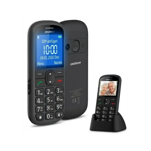 UNIVERSUM W60-C Seniorenhandy – Großtasten 2G Handy mit Notruftaste und Ladestation - Seniorenhandy mit großen Tasten und einfacher Bedienung – ideal für Sicherheit im Alltag dank Notruftaste und klarer Menüführung. Unterhaltung mit Kamera und MP3-Player inklusive.