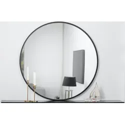 Runder Wandspiegel mit Alurahmen in Schwarz - 100 cm - Schwarz