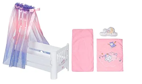 Baby Annabell Sweet Dreams Bett - Puppenbett mit Himmel und Leuchtsternen, inklusive Matratze, Decke und Kissen – ideal für Puppen bis 43 cm, fördert kreatives Spielen und sanften Schlaf.