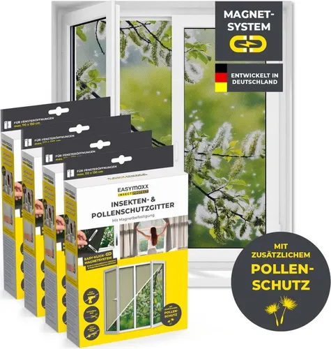 EASYmaxx Insect Protect Fliegengitter Fenster - Fensterabdeckungen mit zuschneidbarem Moskitonetz für optimalen Insektenschutz und Pollenschutz. Einfache Montage ohne Bohren und hohe Durchsicht für frische Luft!