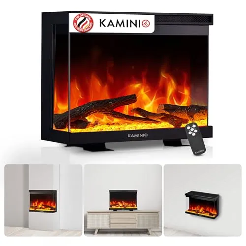 KAMINIO Elektrokamin LEA - 3-in-1 Kamin mit Fernbedienung und 12 Flammenfarben - Vielseitiger Elektrokamin für Stand-, Wand- oder Einbauanwendung: Genießen Sie beeindruckende 3D-Flammeneffekte und eine schnelle, leise Heizleistung – einfach einstecken und wohlfühlen!